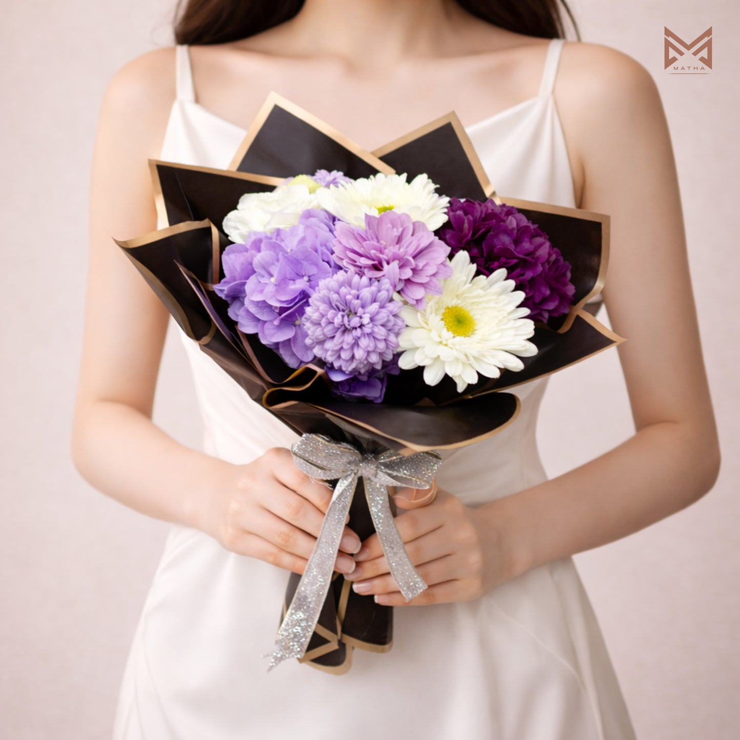 Purple White Bouquet | 16 Inch