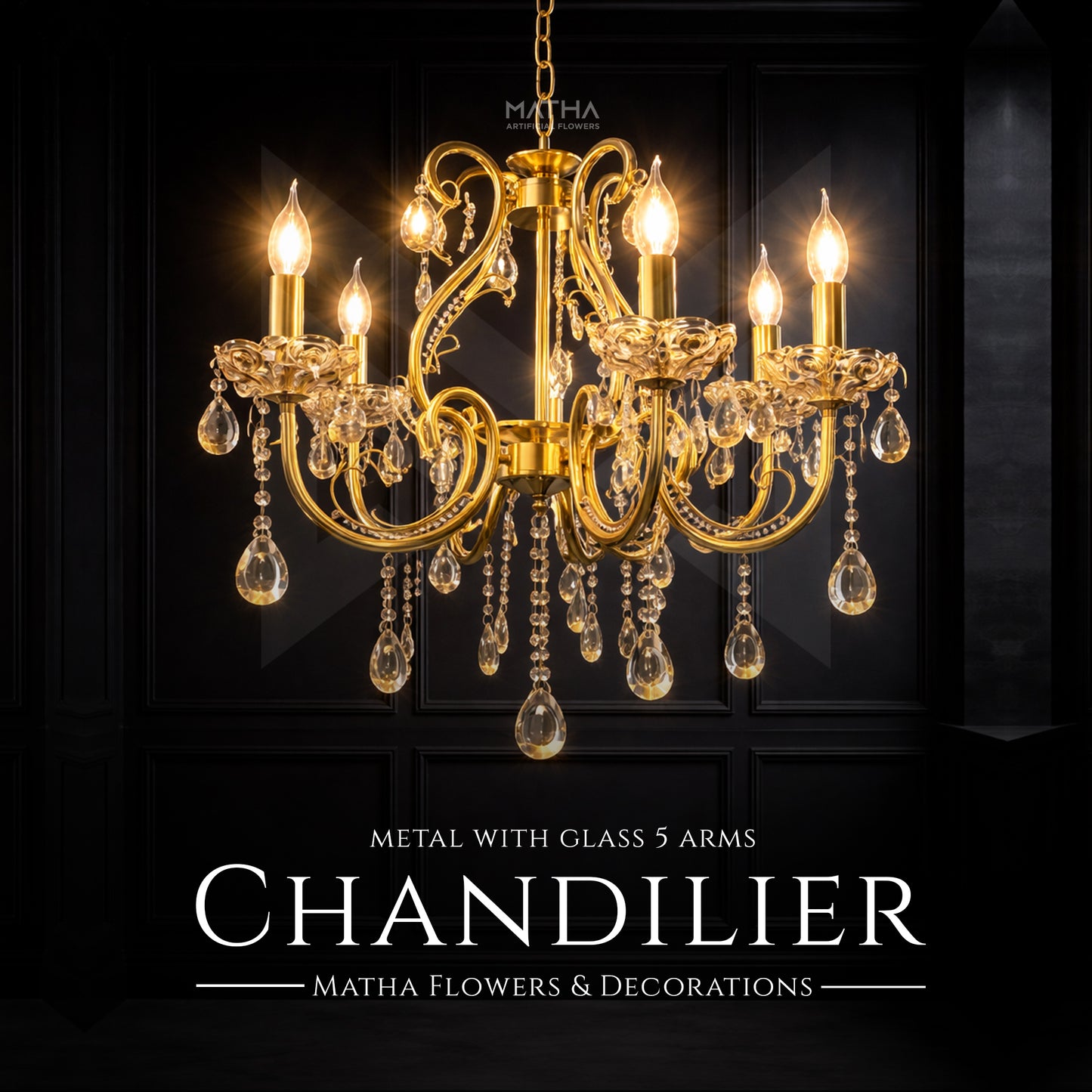 Antique Chandilier Glass with Metal | 5 Bulbs