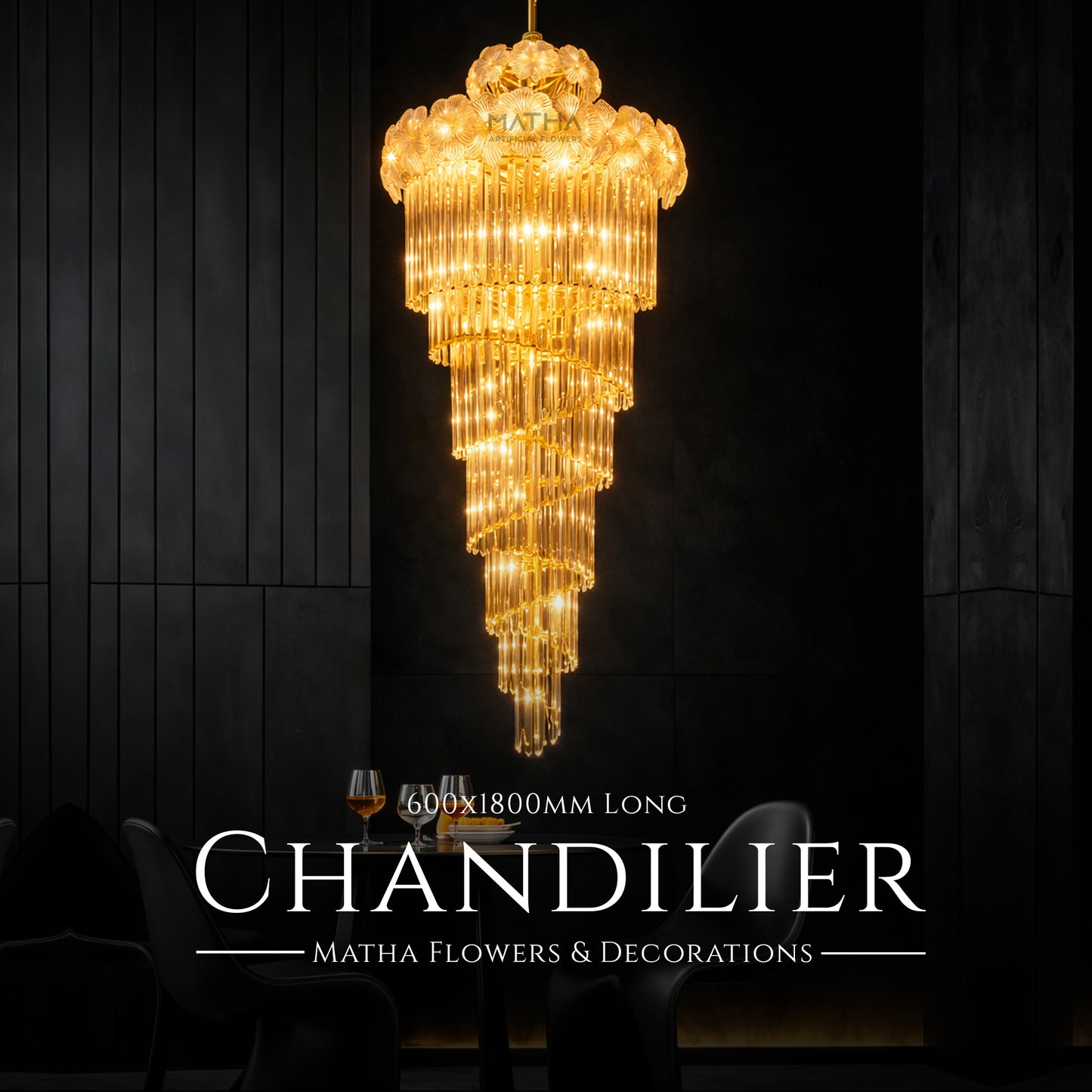 Spiral Glass Chandelier – 600 x 1800 MM