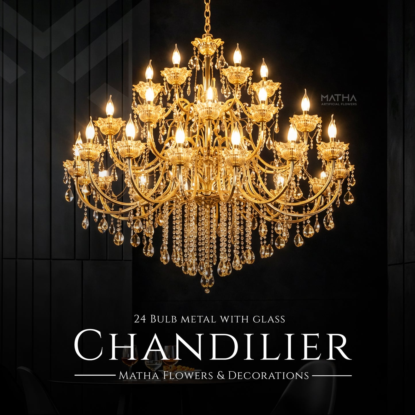 24 Arms Chandilier Glass with Metal